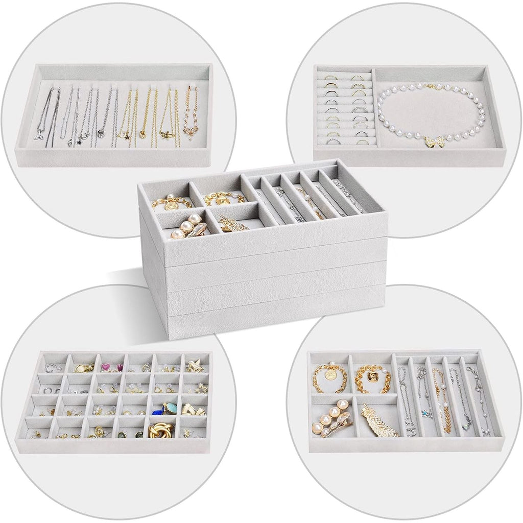 Buy now ProCase Stackable Jewelry Organizer Trays for Drawers, Jewelry Drawer Inserts Container Display Case Storage for Earring Necklace Rings Bracelet with Removable Dividers -Grey, 4 Layers at indiglob india