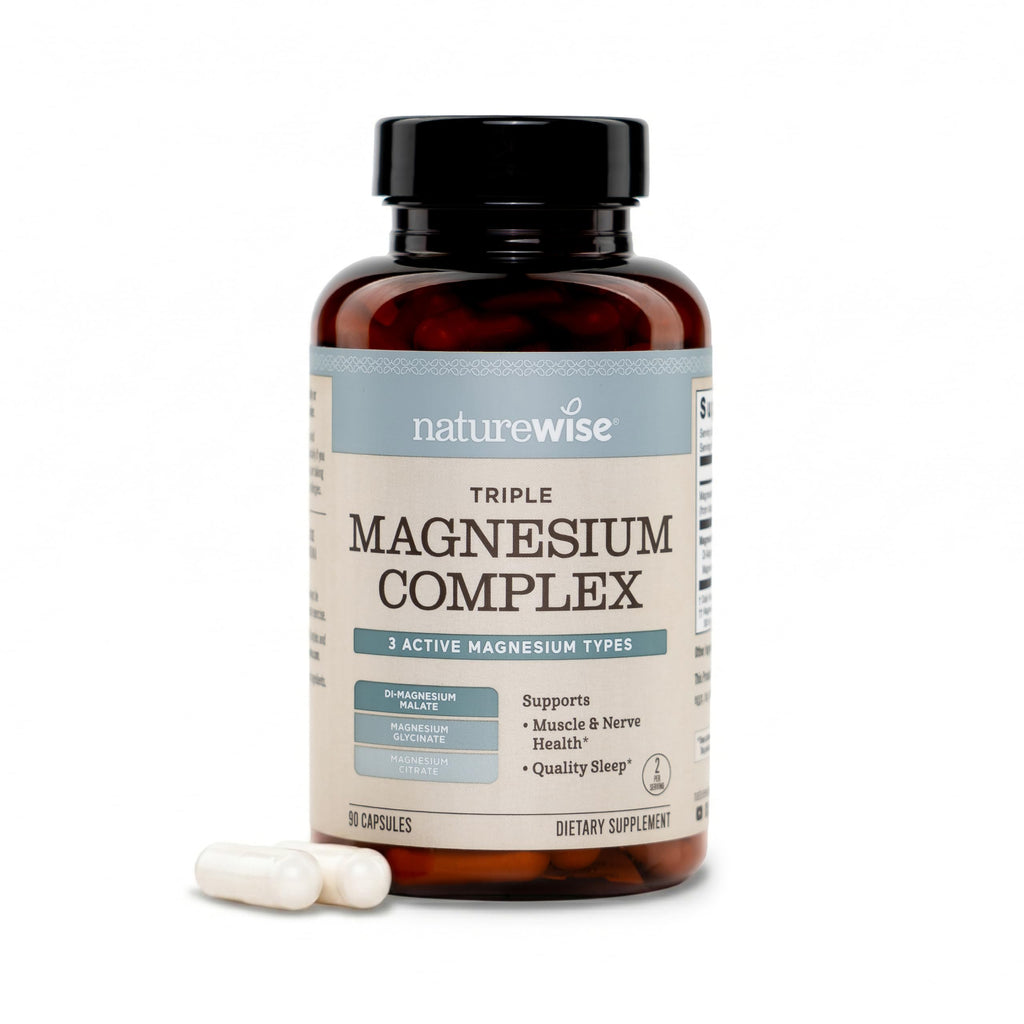 NatureWise Triple Magnesium Complex - Chelated - High Absorption Magnesium Glycinate + Malate + Citrate for Muscle Nerve & Sleep Support - Vegan 90 Capsules