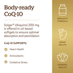 Solgar Ubiquinol 200 mg (Reduced CoQ-10), 30 Softgels - Promotes Heart & Brain Function - Supports Healthy Aging - Coenzyme Q10 - Ubiquinone Supplement - Gluten Free, Dairy Free - 30 Servings