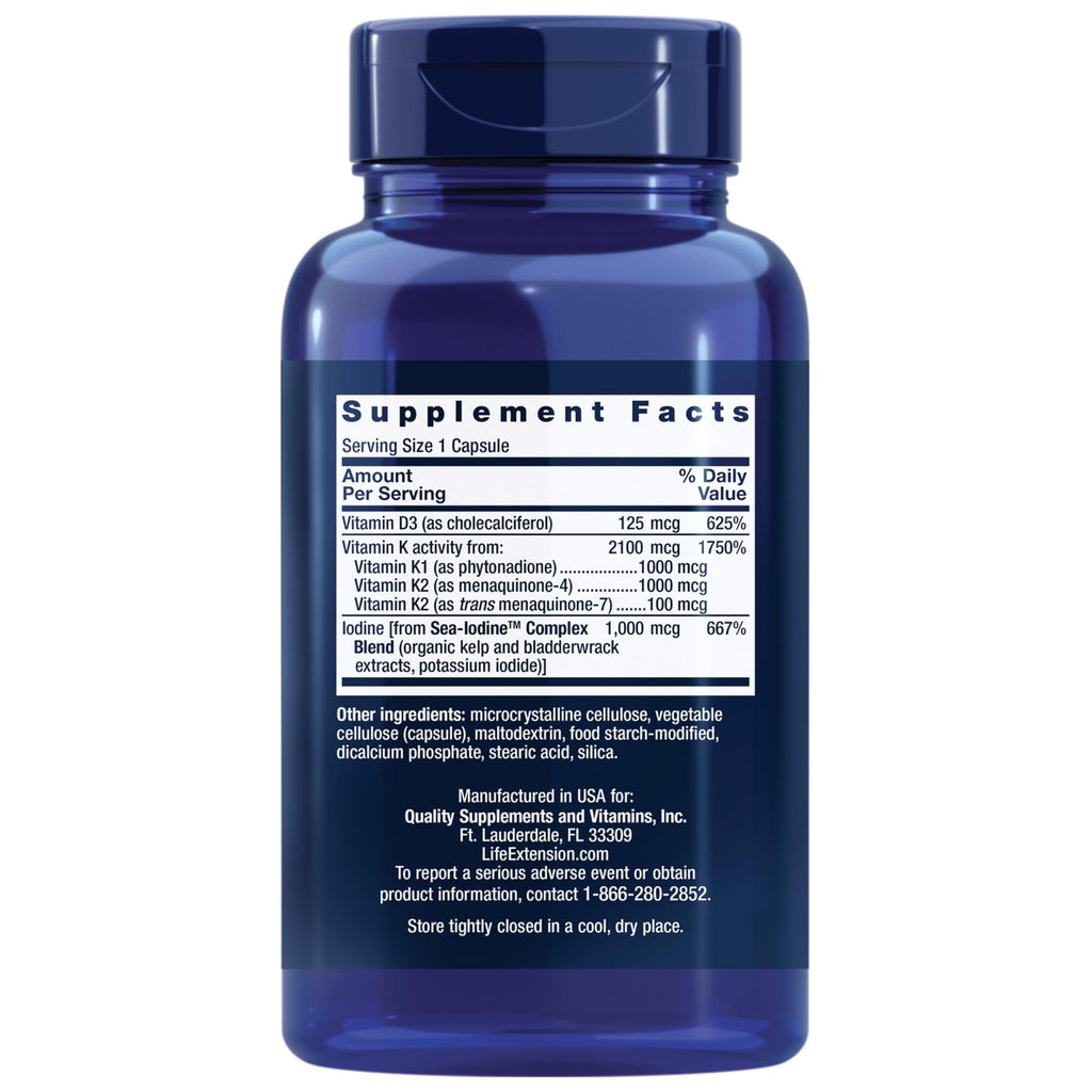 Life Extension Vitamins D and K with Sea-Iodine for Thyroid, 60 Capsules