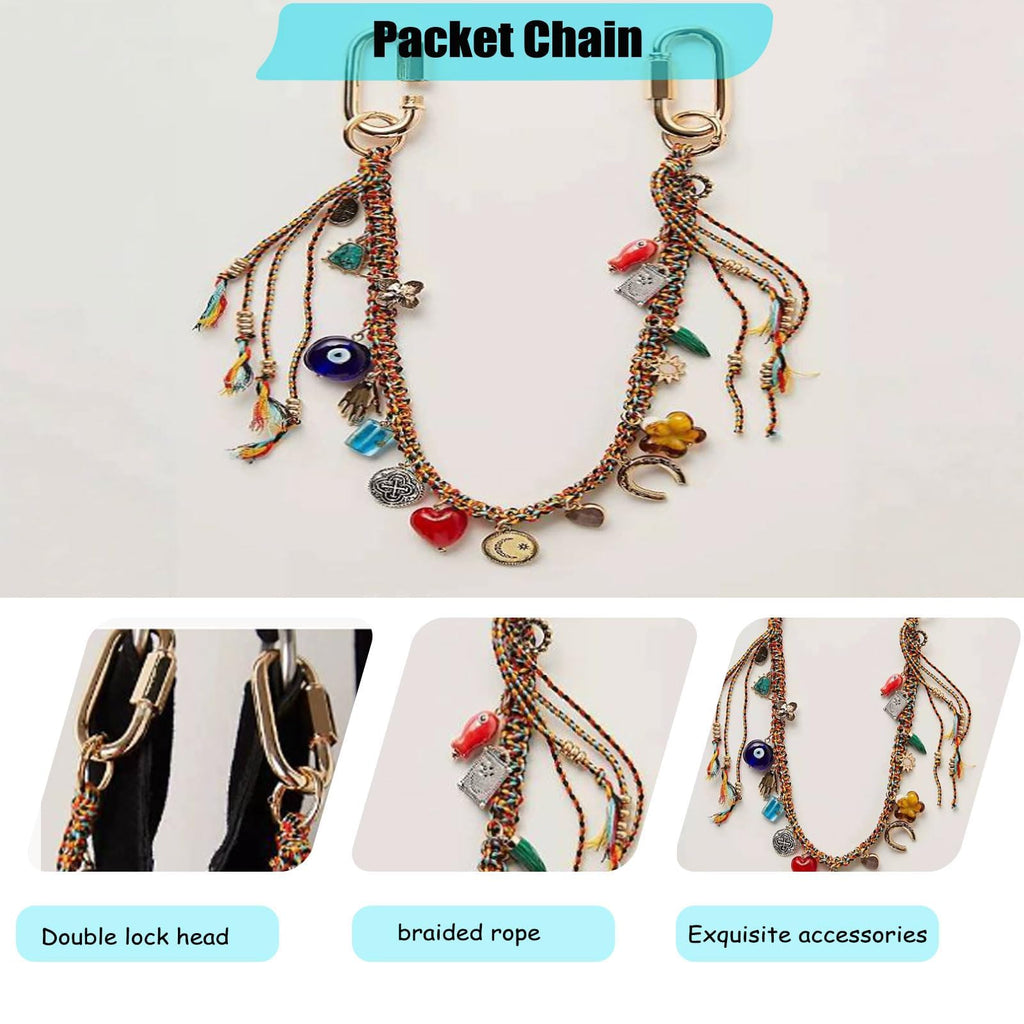 Chain Beaded Rope Braided Keychain for Handbag Purse Backpack Accessories for Bag Purse Accessories for Women