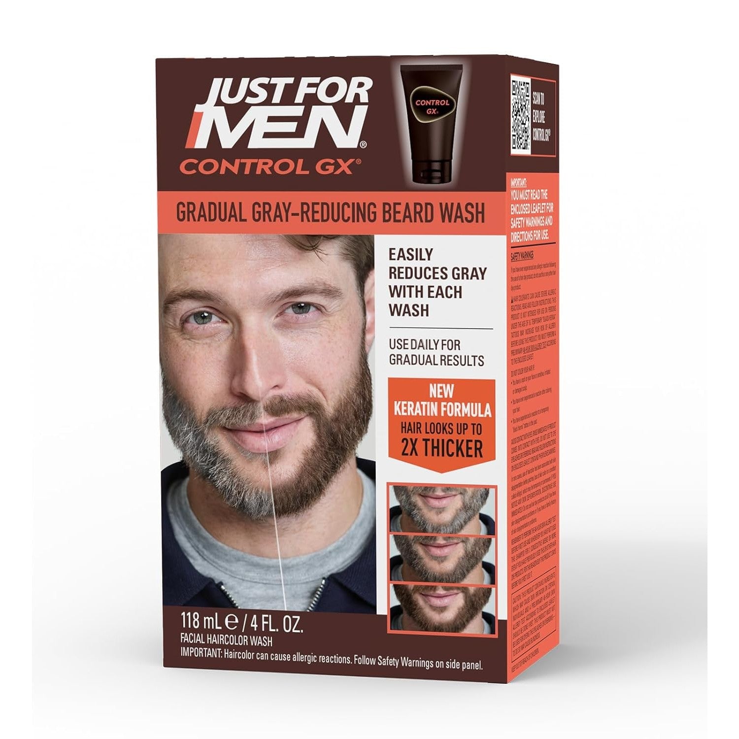 Buy now Just for Men Control GX Grey Reducing Beard Wash Shampoo with Keratin, Gradually Colors Mustache and Beard, Leaves Facial Hair Thicker Softer and Fuller, 4 Fl Oz - Pack of 1 (Packaging May Vary) 4 Fl Oz (Pack of 1) Beard Wash at indiglob india