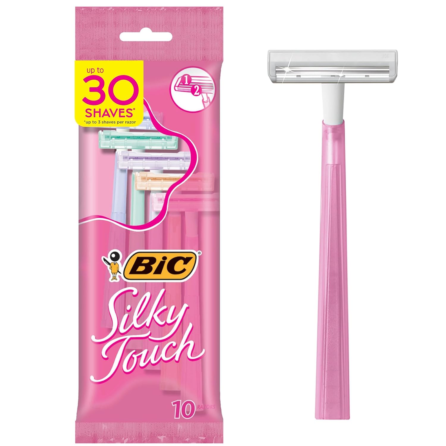 Buy now BIC Silky Touch Women's Disposable 2 Blade Razors, Pretty Pastel Handles and Travel Ready, 10-Pack at indiglob india