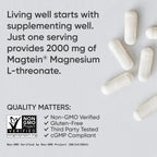 Sports Research® Magnesium L-Threonate 2000mg w/Magtein®, 90 Count | 2000mg/144mg Elemental Mag per Serving - Brain & Sleep Support - Vegan, Non-GMO, Gluten-Free