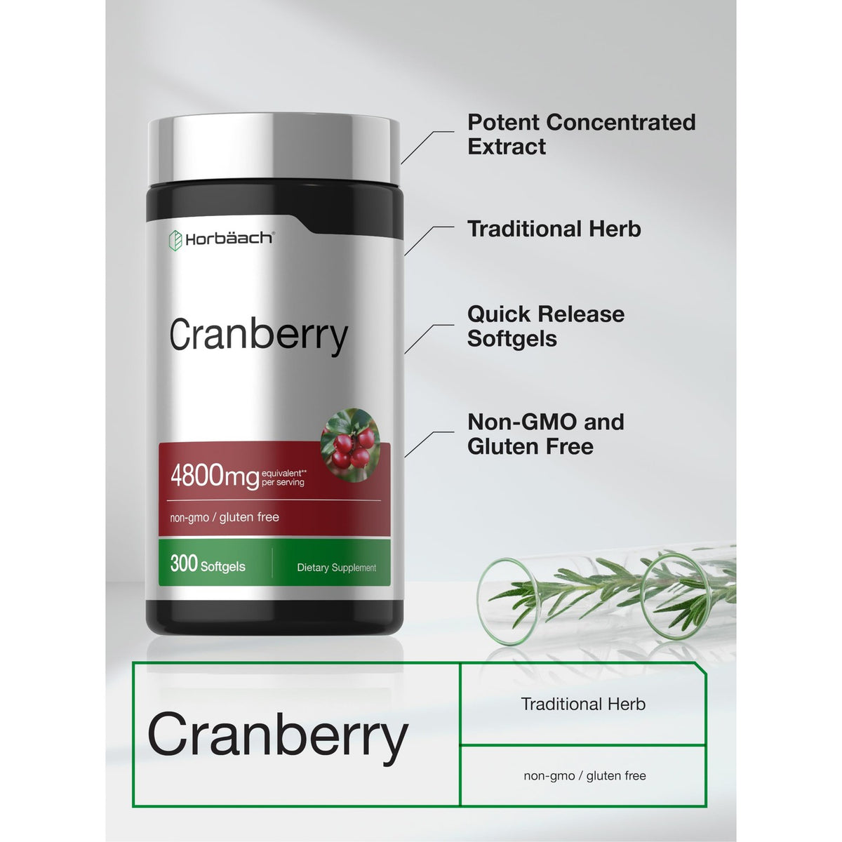 Horbäach Cranberry Pills | 300 Softgels | Non-GMO, Gluten Free Supplement
