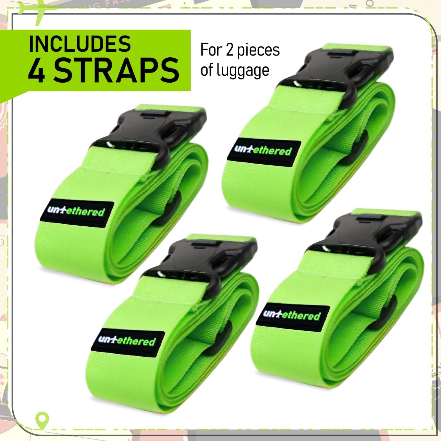 Buy now Untethered Luggage Straps | TSA-Approved Suitcase Belts with Heavy-Duty Buckles. Secure Adjustable Travel Accessories for Checked Bags. 4-Pack at indiglob india
