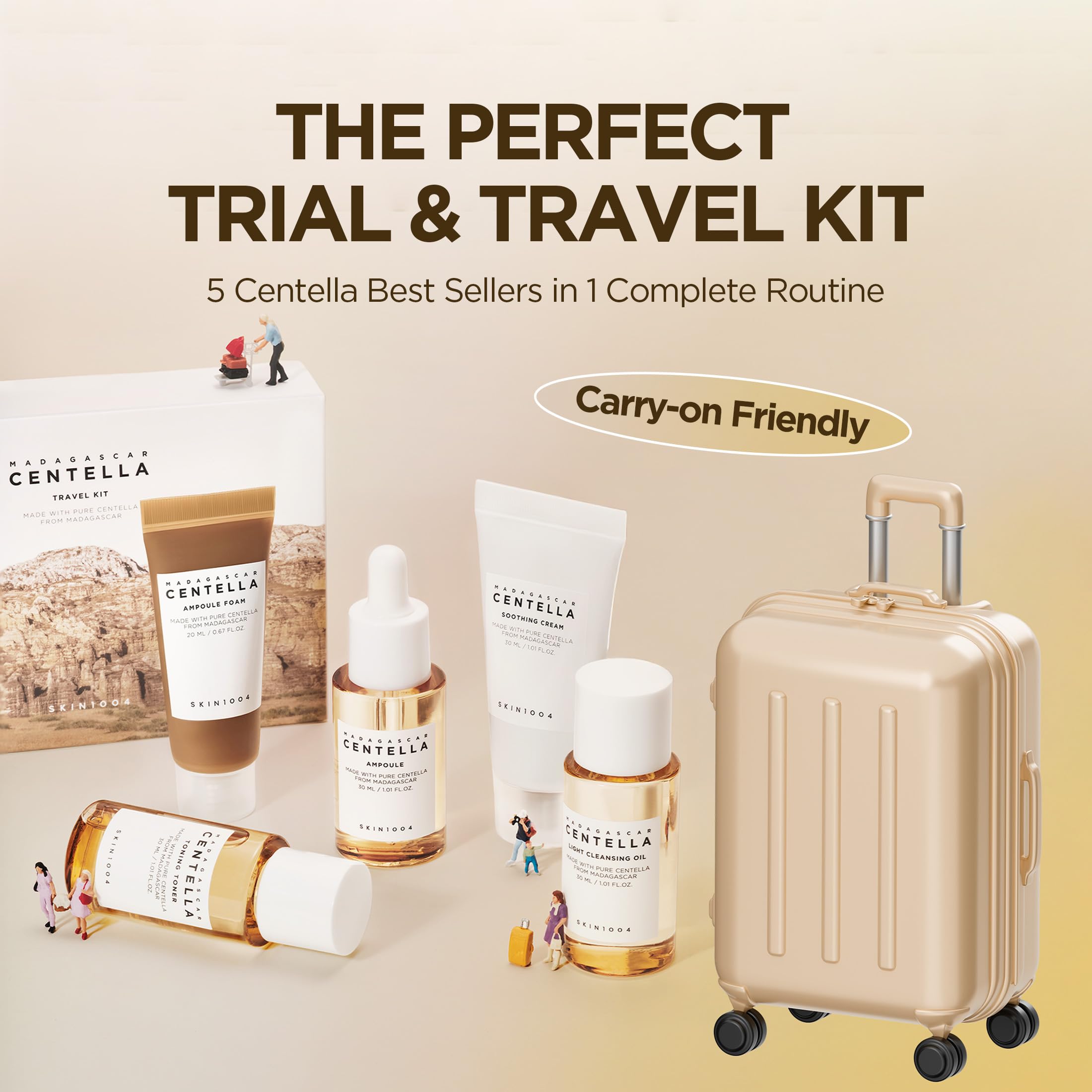 SKIN1004 Centella Travel Kit, Korean Skin Care Set of 5, Travel Size | A Travel Size Skincare Gift Set with Toner, Serum, Oil Cleanser, Face Wash, and Moisturizer, Made with Madagascar Centella