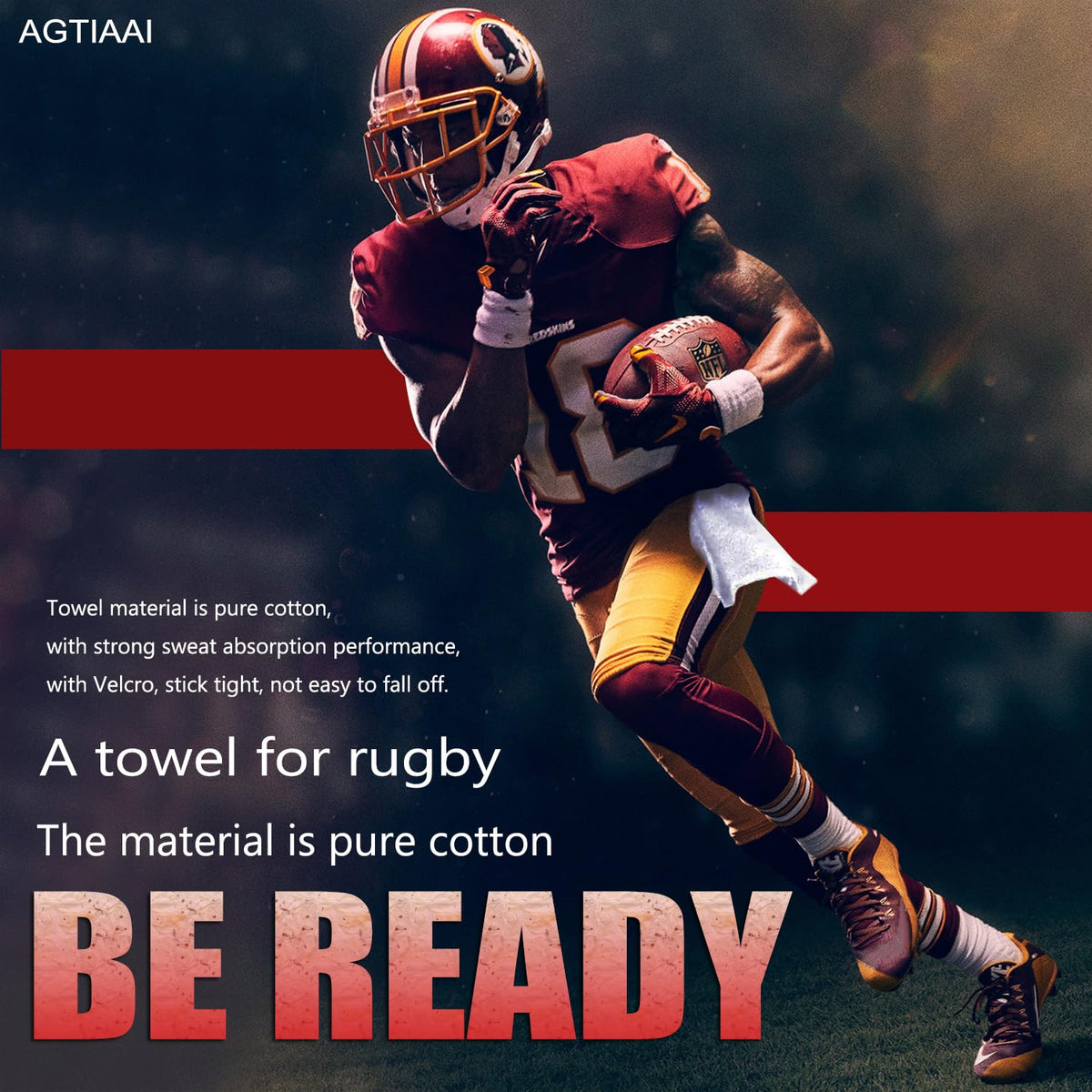 Cotton White Football Towel Quarterback - Hand Towels with Hook and Loop Closure - Versatile Sports Towels for Softball, Gym, Yoga, Golf - Men, Women, Youth