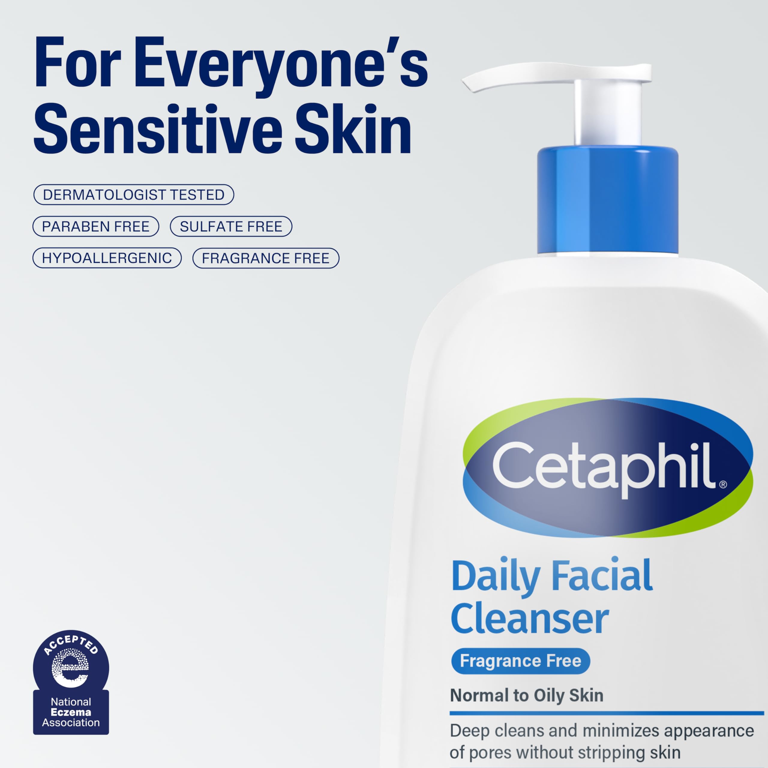 Cetaphil Daily Facial Cleanser, Oily & Combination Skin, 16oz | Fragrance-Free, Soap-Free, Hypoallergenic, Sensitive To Oily Skin, Combination Skin, Dermatologist Recommended