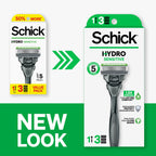 Schick Hydro Sensitive 5-Blade Razors for Men, 1 Handle & 3 Refills | 5-blade mens razors for shaving, 7 hydrating gel pools, Protective guards for sensitive skin, Flip-back precision edging tool