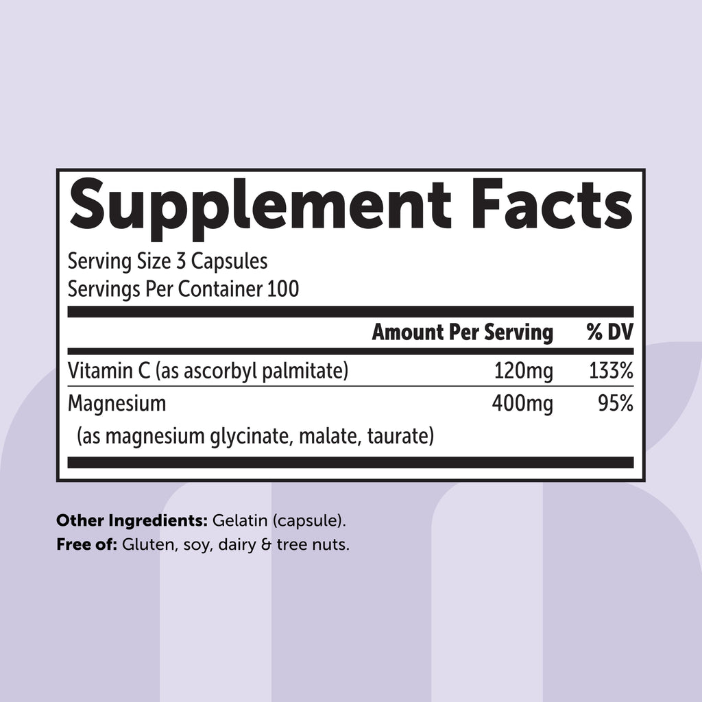 Micro Ingredients Pure Triple Magnesium Complex | 300 Capsules | 400mg Elemental Magnesium Per Serving | Chelated Glycinate, Taurate, Magnesium Malate, Vitamin C | Filler Free