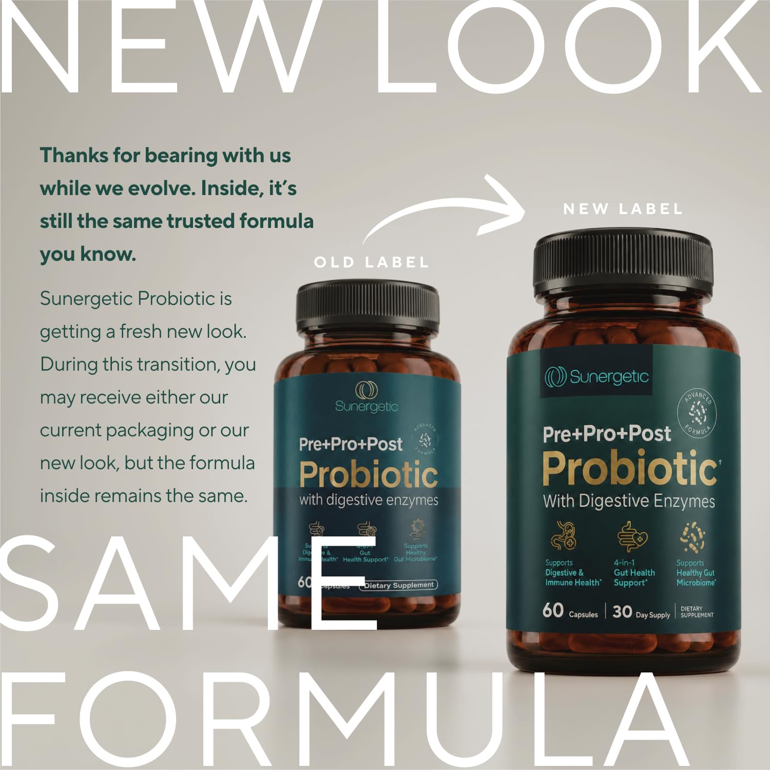 4-in-1 Probiotic Prebiotic & Postbiotic with Digestive Enzymes, 60 Capsules | Daily tribiotic for men & women with DE111, PreforPro, dried yeast fermentate & enzymes; 30 servings, no refrigeration