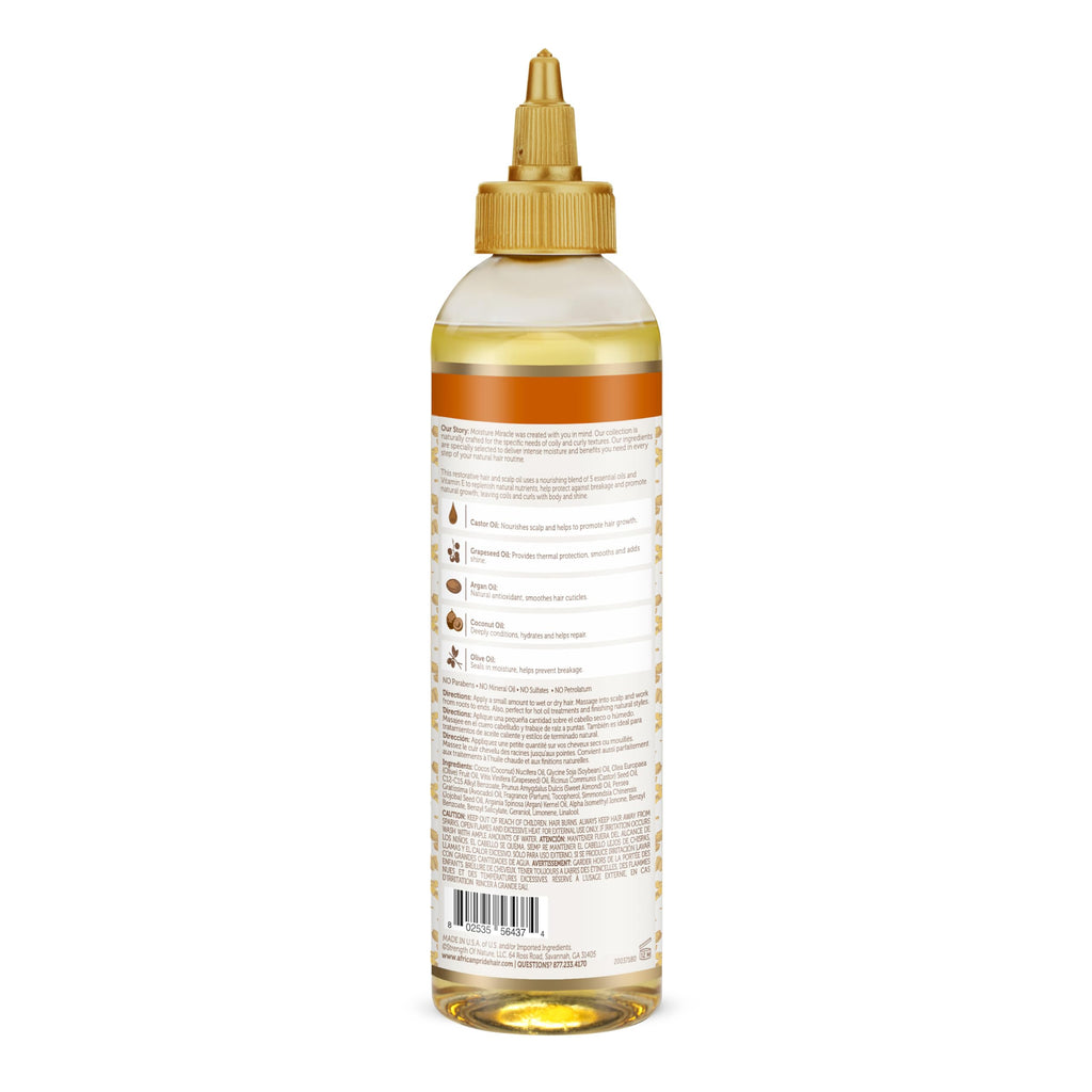 African Pride Moisture Miracle 5 Essential Hair Oils, 8 Oz | Argan, castor, grapeseed, coconut & olive oils with vitamin E for shine, strength and moisture