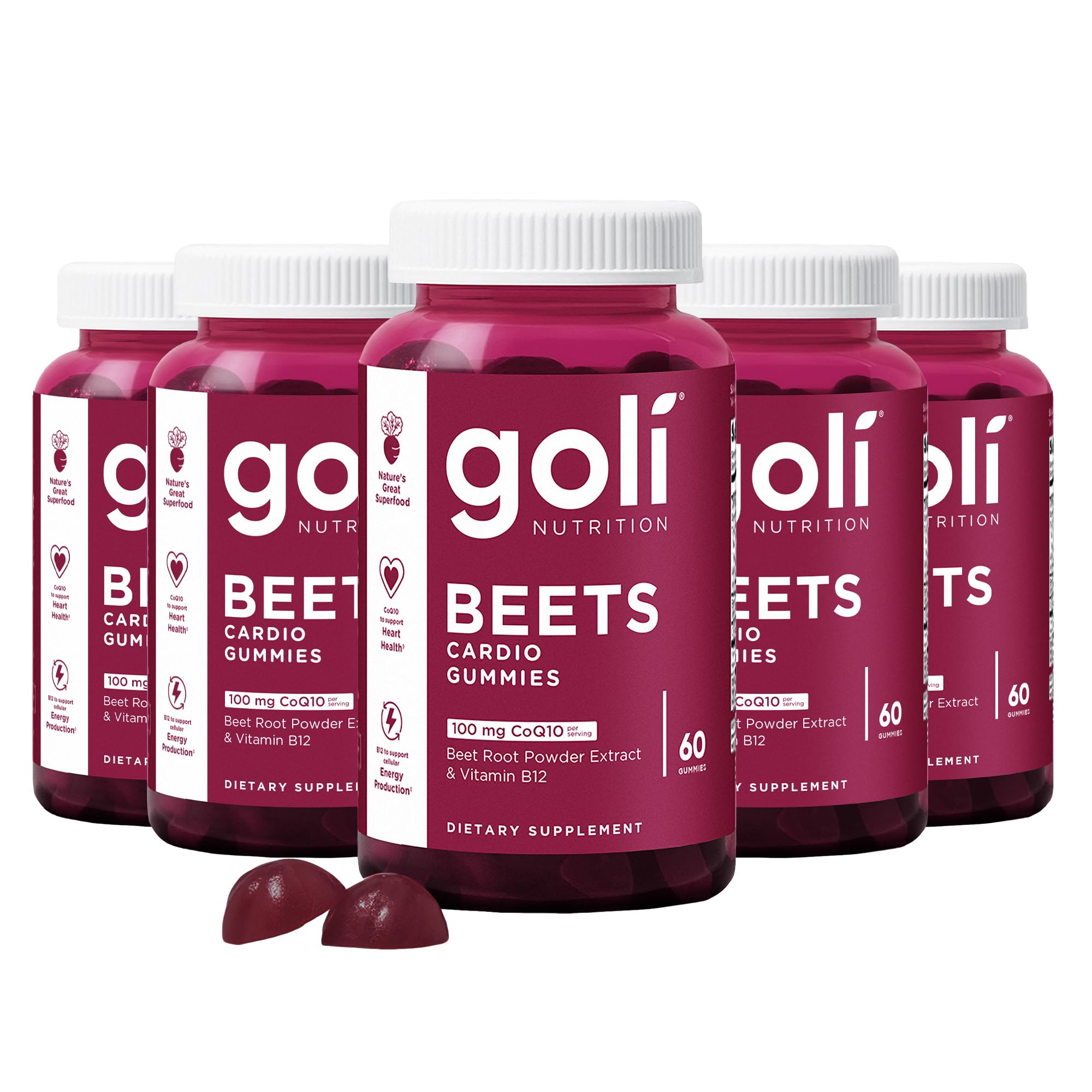 Goli Beets Cardio Gummies with CoQ10 and Vitamin B12 - Beetroot Extract - Cardiovascular Wellness - Vegan, Non-GMO, Gluten-Free