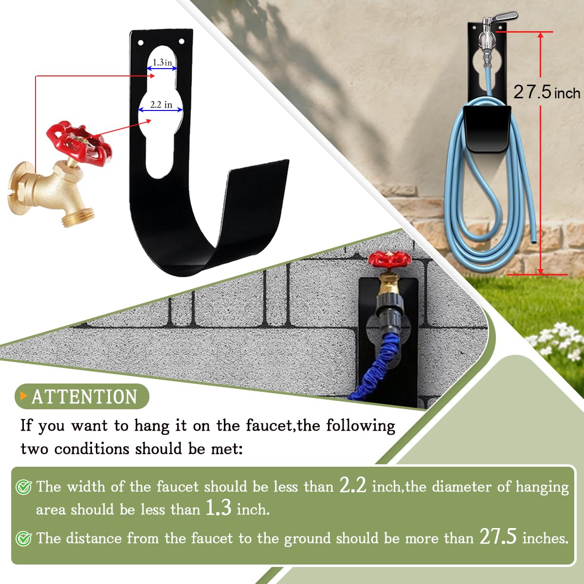 SupKing Hose Holder Wall Mount,Heavy Duty Garden Hose Hanger Reel Metal Hose Hooks Fit to100ft Expandable Watering Hose Storage