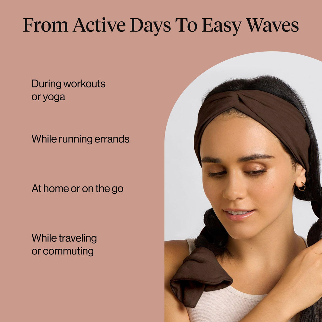 Kitsch Set & Flow Active Heatless Curling Headband For Women - Brown, 1pc | Soft, Breathable Cotton Head Bands For Women's Hair – Stretchy Fit, Achieves Curls Overnight – Gym-To-Glam In Minutes
