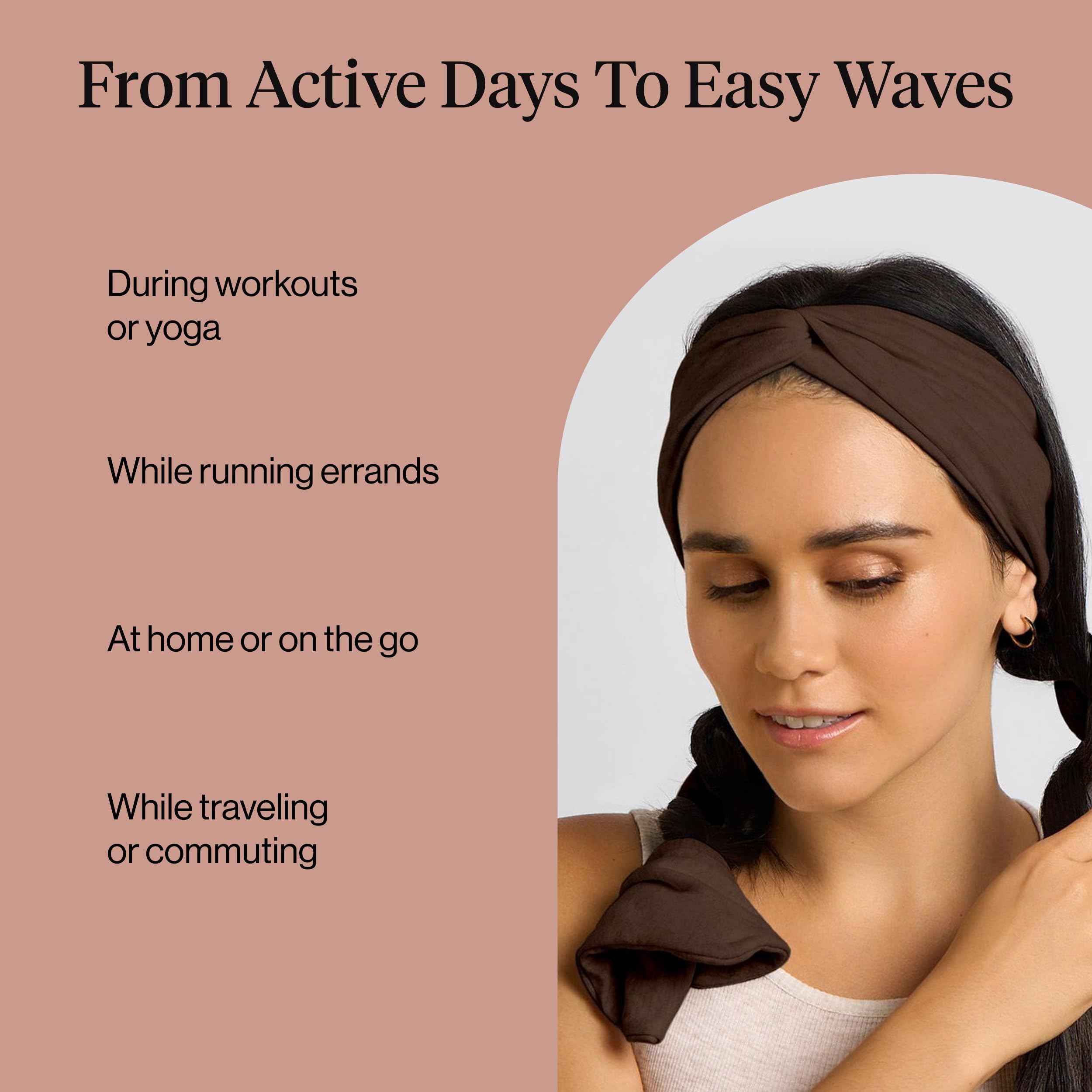 Kitsch Set & Flow Active Heatless Curling Headband For Women - Brown, 1pc | Soft, Breathable Cotton Head Bands For Women's Hair – Stretchy Fit, Achieves Curls Overnight – Gym-To-Glam In Minutes