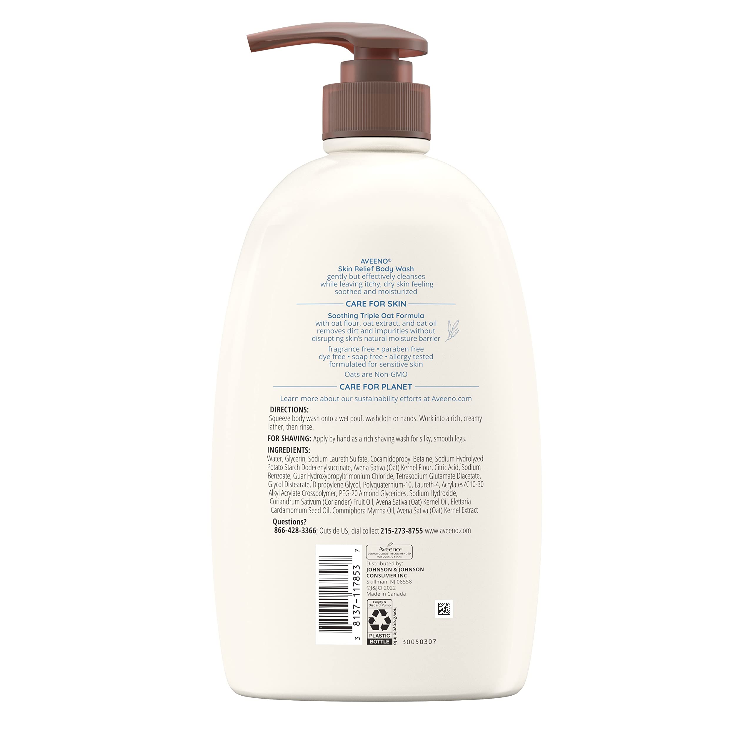 Aveeno Skin Relief Body Wash with Triple Oat Complex, Fragrance-Free, Gentle Daily Body Wash for Sensitive Skin Leaves Itchy, Dry Skin Feeling Soothed & Moisturized, Value Size 33 Fl Oz