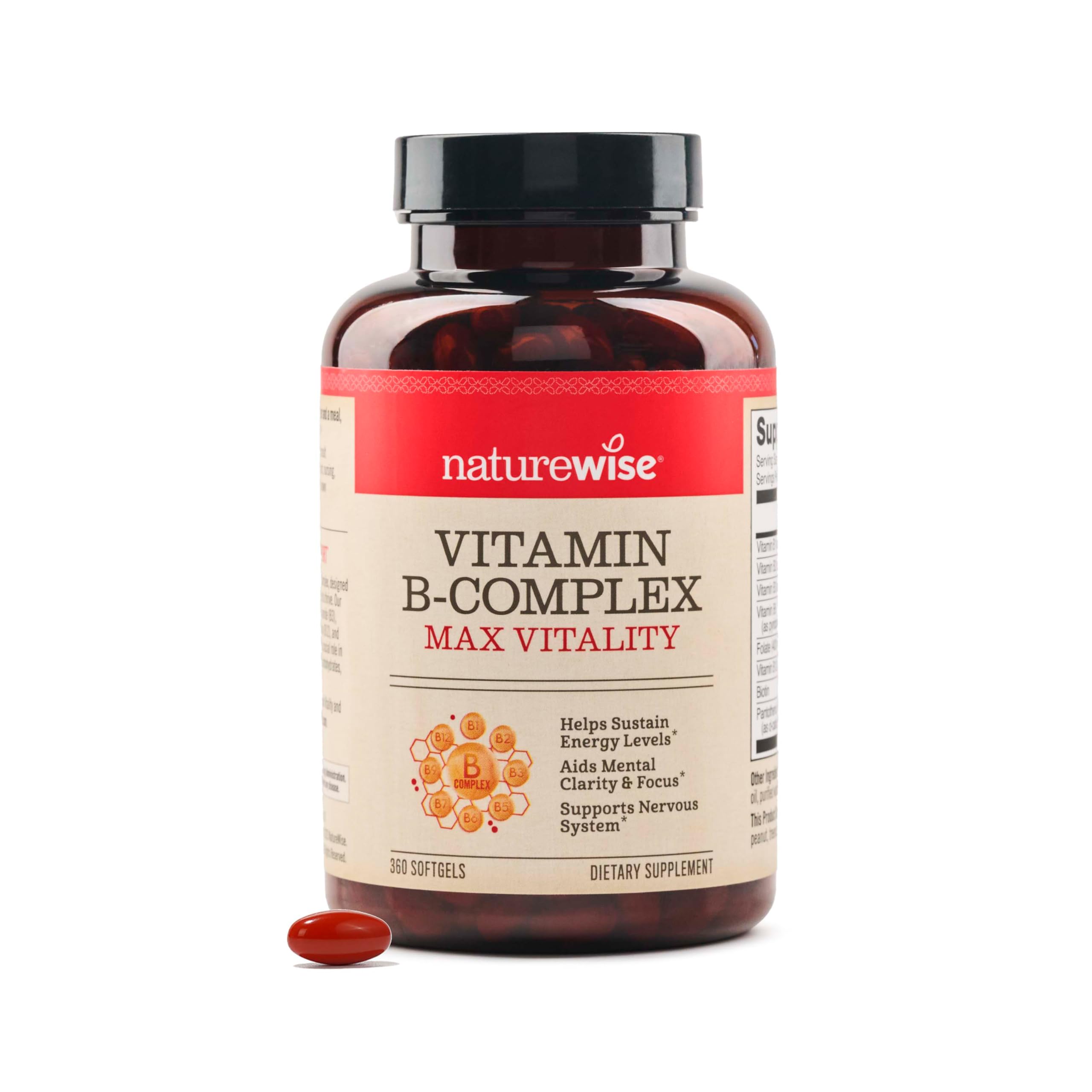 NatureWise Vitamin B Complex for Women and Men - with Folic Acid Biotin B1 B2 B3 B6 B12 - Support Cellular Energy & Mental Clarity - Gluten & Dairy Free - 60 Softgels[2-Month Supply]