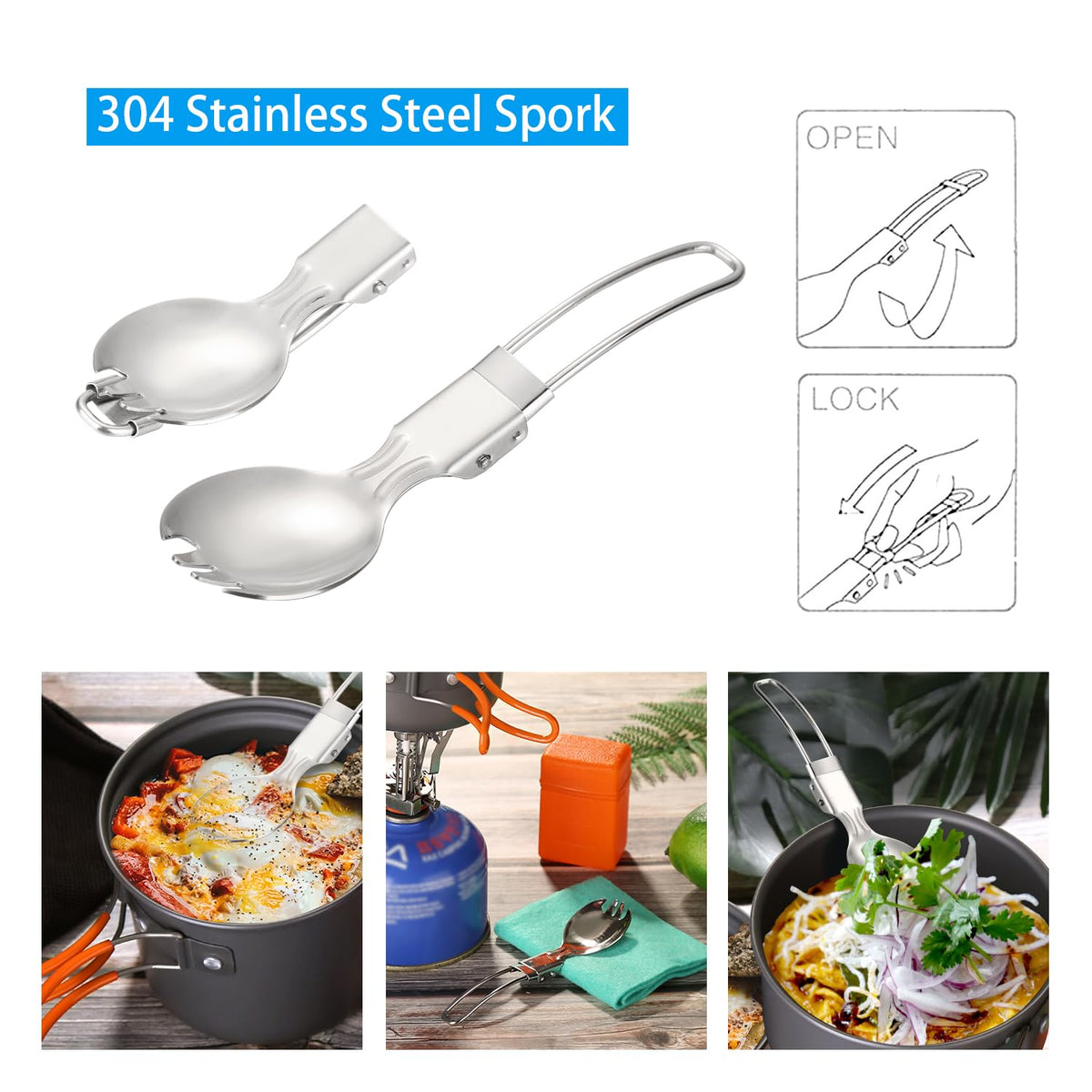 Odoland Camping Cookware Mess Kit, Lightweight Pot Stove Spork Set