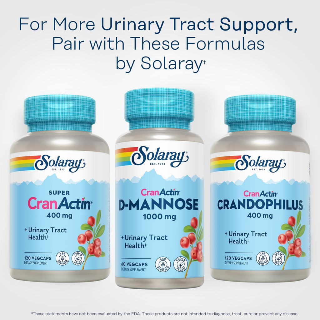 SOLARAY D-Mannose with CranActin Cranberry 400 mg, 60 VegCaps | Urinary Tract & Bladder Support - D-Mannose, CranActin Cranberry & Vitamin C - 30 Servings - Vegan, Lab Verified