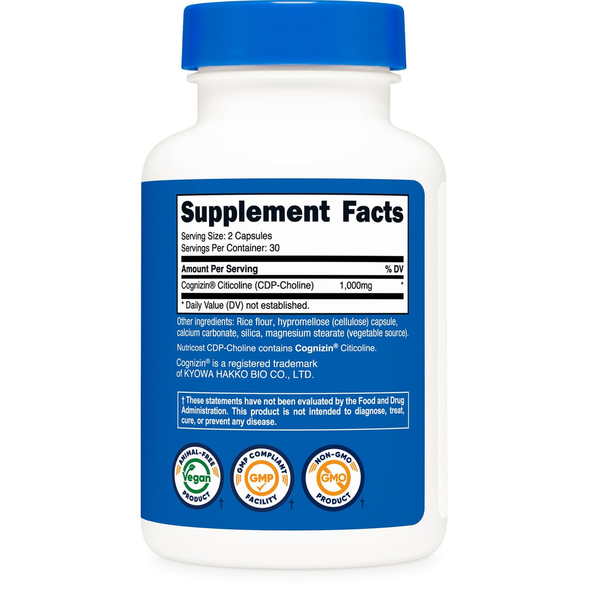 Nutricost Cognizin Citicoline (CDP-Choline) 1000mg, 60 Capsules, Vegan