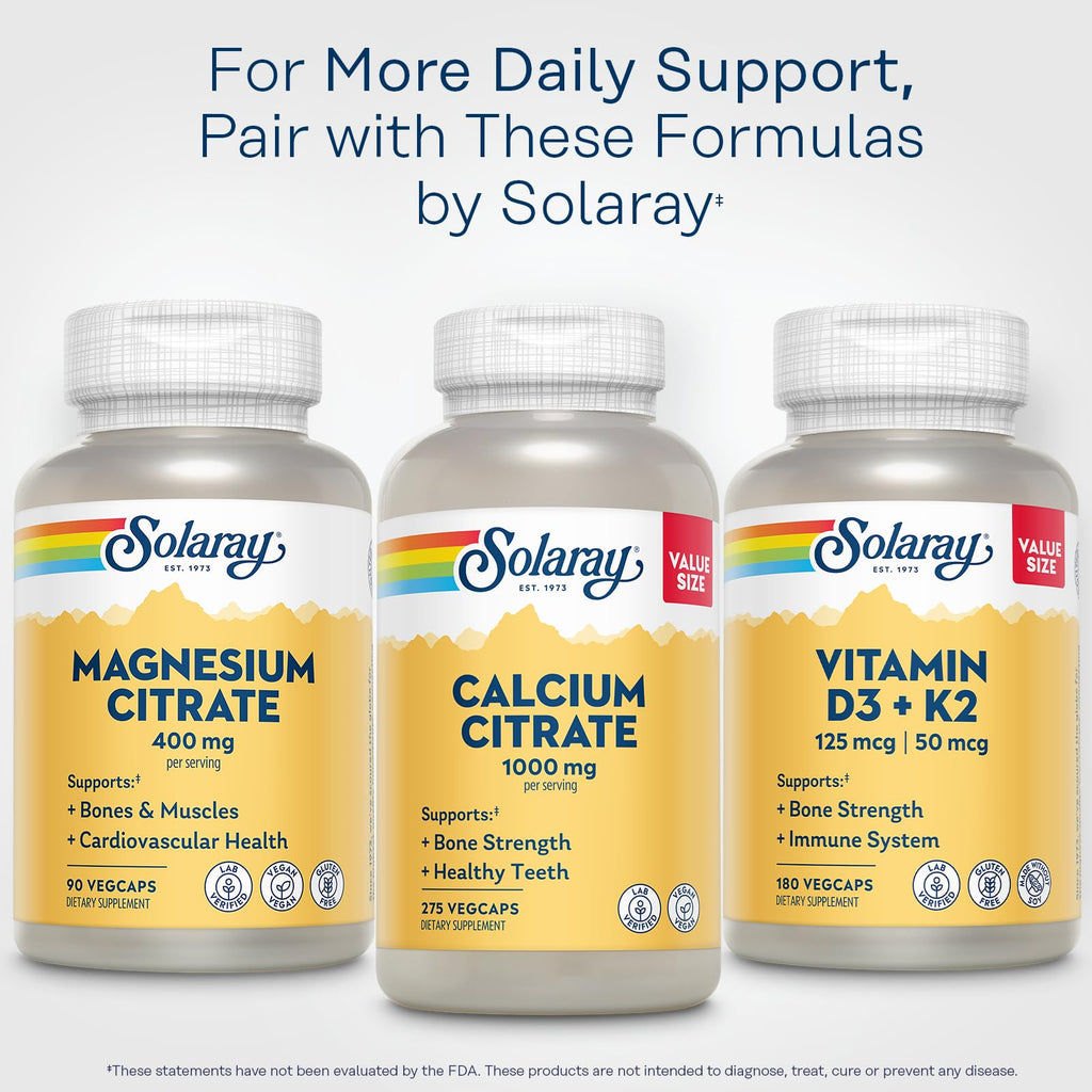 Solaray Magnesium Citrate, 400mg per Serving, 90 Vegan Capsules | Magnesium Citrate Capsules, Supplement for Calm, Bone Health, Cellular Energy, Heart & Muscle Support