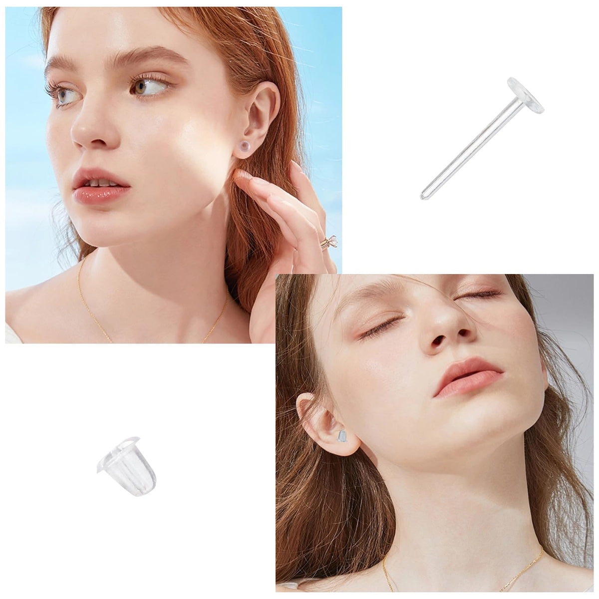 3mm Invisible Plastic Earrings Blank Pins Stud Tiny Head Findings DIY Supplies (200 pieces/100 Pairs)