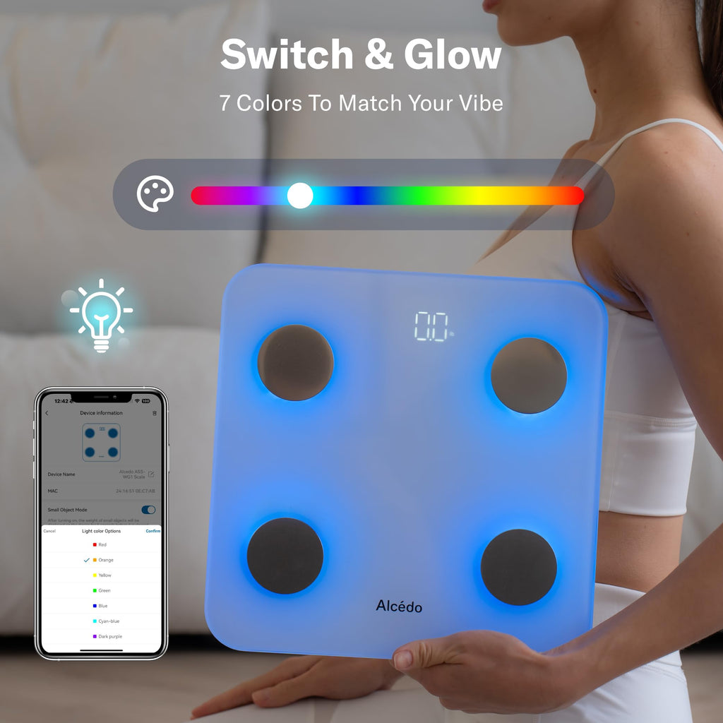 Alcedo Smart Body Fat Scale, Color-Changing Scale, Bluetooth, White