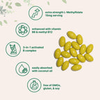 Micro Ingredients L Methylfolate 15mg, 240 Softgels | Active 5-MTHF with B6 & Methyl B12 | Methylated Vitamin B9 with Coconut Oil