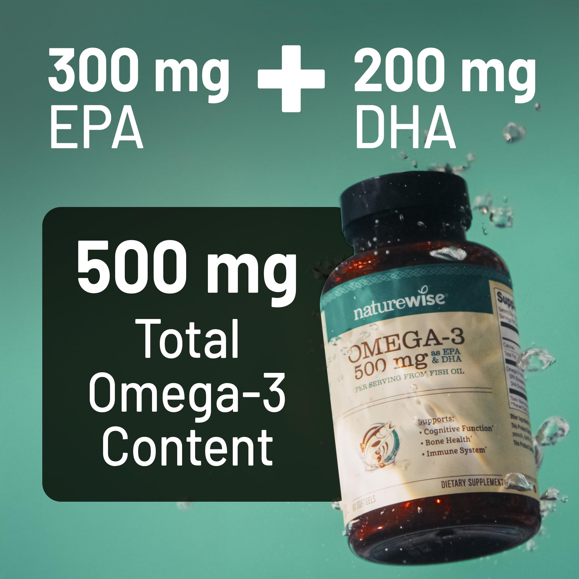 NatureWise Omega 3 Fish Oil - 500mg Omega 3 per Serving - 300mg EPA & 200mg DHA - Sustainably Sourced for Purity - Lemon Flavored - Burpless - Gluten & Soy Free, Non-GMO - 180 Softgels[6-Month Supply]