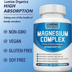 1PCSLumine Organics Magnesium Complex Supplement 1000mg - Advanced 8-in-1 Magnesium Blend - Glycinate, Citrate, Malate, Taurate etc.– High Absorption Formula – Non-GMO, 90 Capsules (1C)