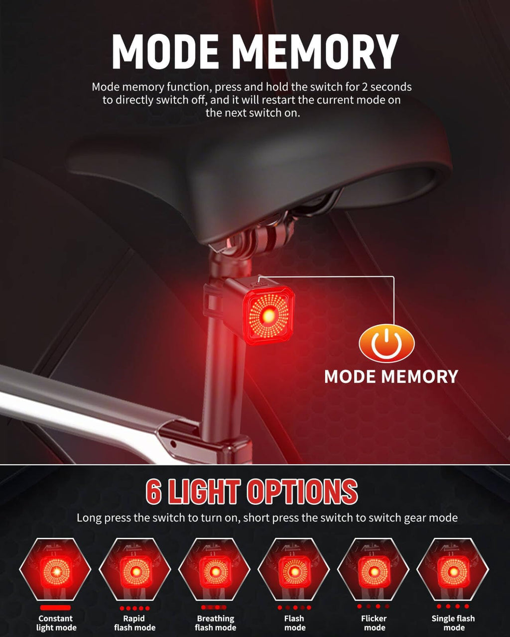 DARKBEAM Bike Tail Light with LED Display Screen, USB-C Rechargeable