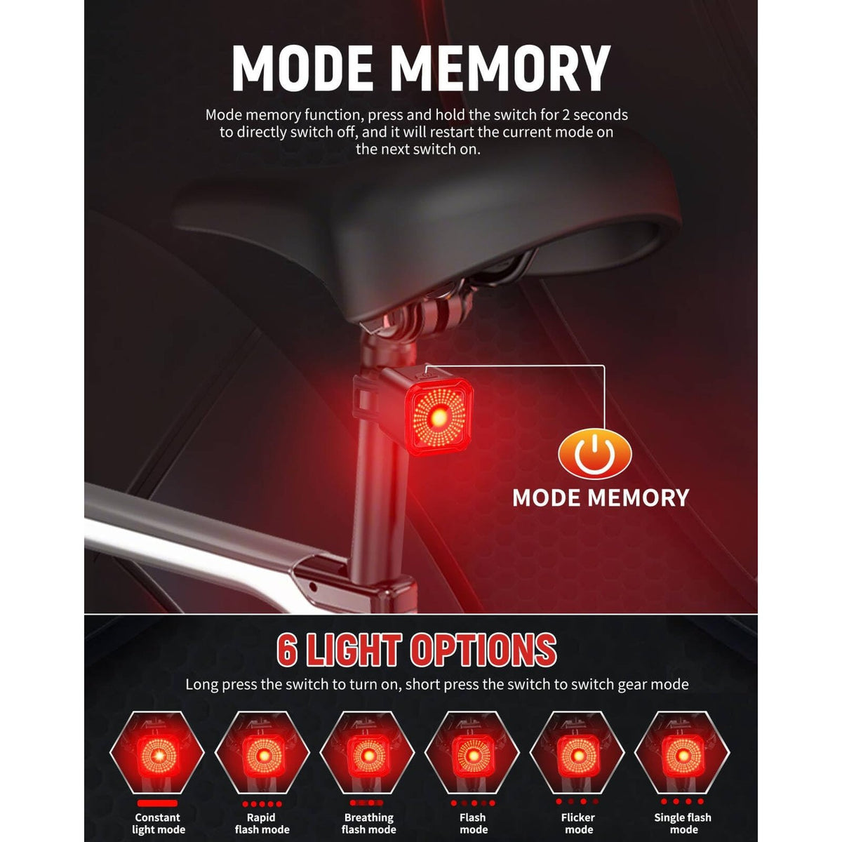 DARKBEAM Bike Tail Light with LED Display Screen, USB-C Rechargeable
