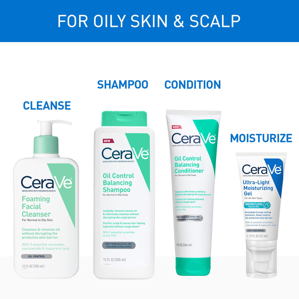 CeraVe Oil Control Shampoo, Clarifying Shampoo with Hyaluronic Acid, 12oz | Sulfate-Free Oily Hair Formula with Ceramides Deeply Purifies To Remove Excess Oil While Delivering Lightweight Hydration