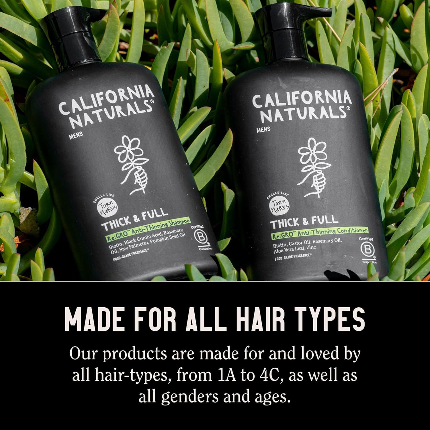 California Naturals Re:GRO Anti-Thinning Shampoo & Conditioner Set for Men, Biotin, Caffeine & Rosemary Oil, Hair Loss & Thinning Hair Support, Sulfate Free, 20 oz