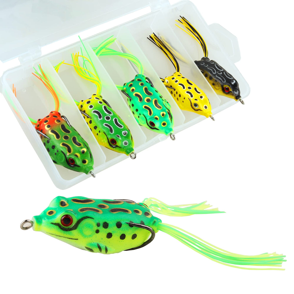 5Pcs Topwater Hollow Body Frog Lures Set with Box