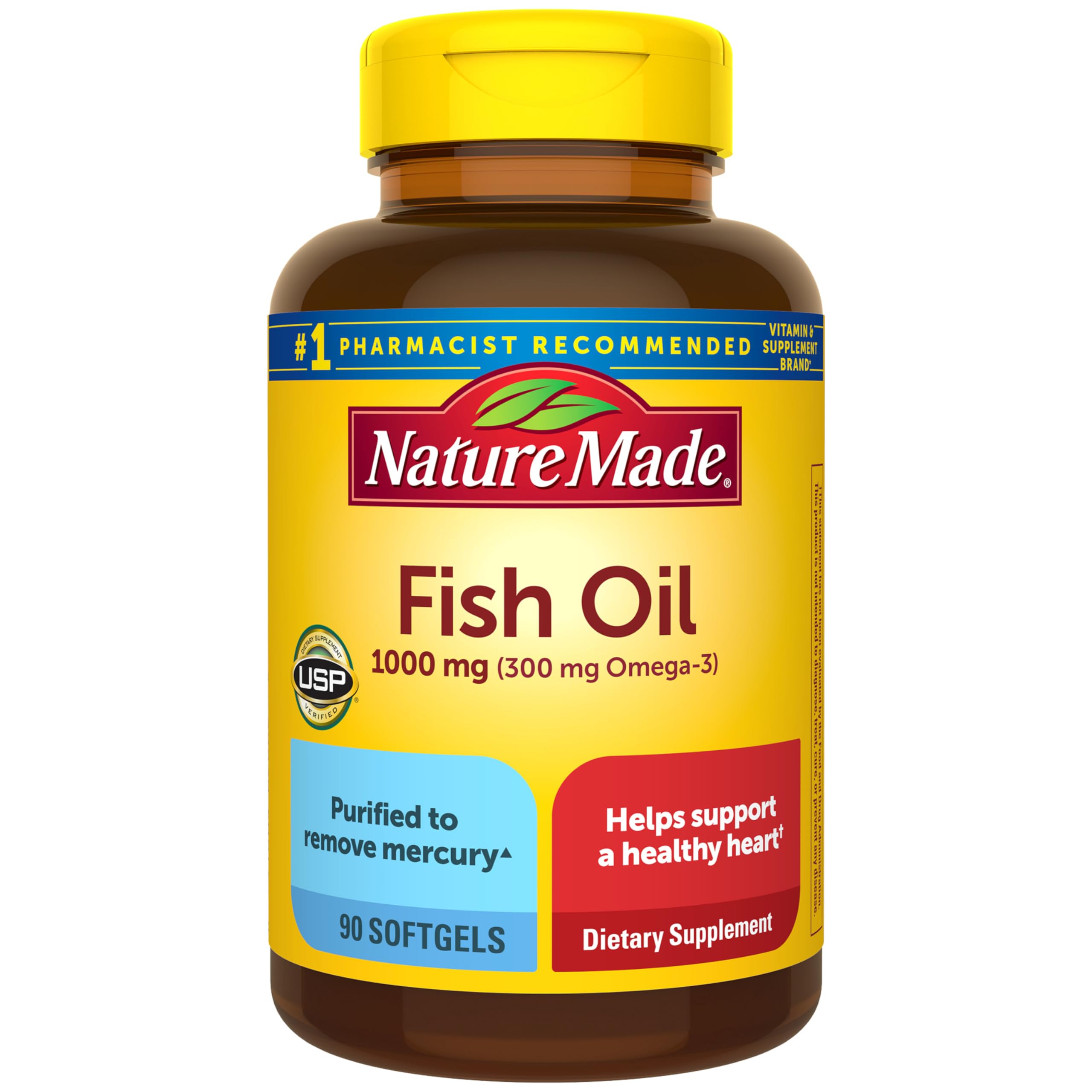 Nature Made Fish Oil Omega 3 Supplements, 1000 mg Softgels, 90 Softgels | Omega 3 Fish Oil for Healthy Heart Support, Gluten Free, Dairy Free, 45 Day Supply