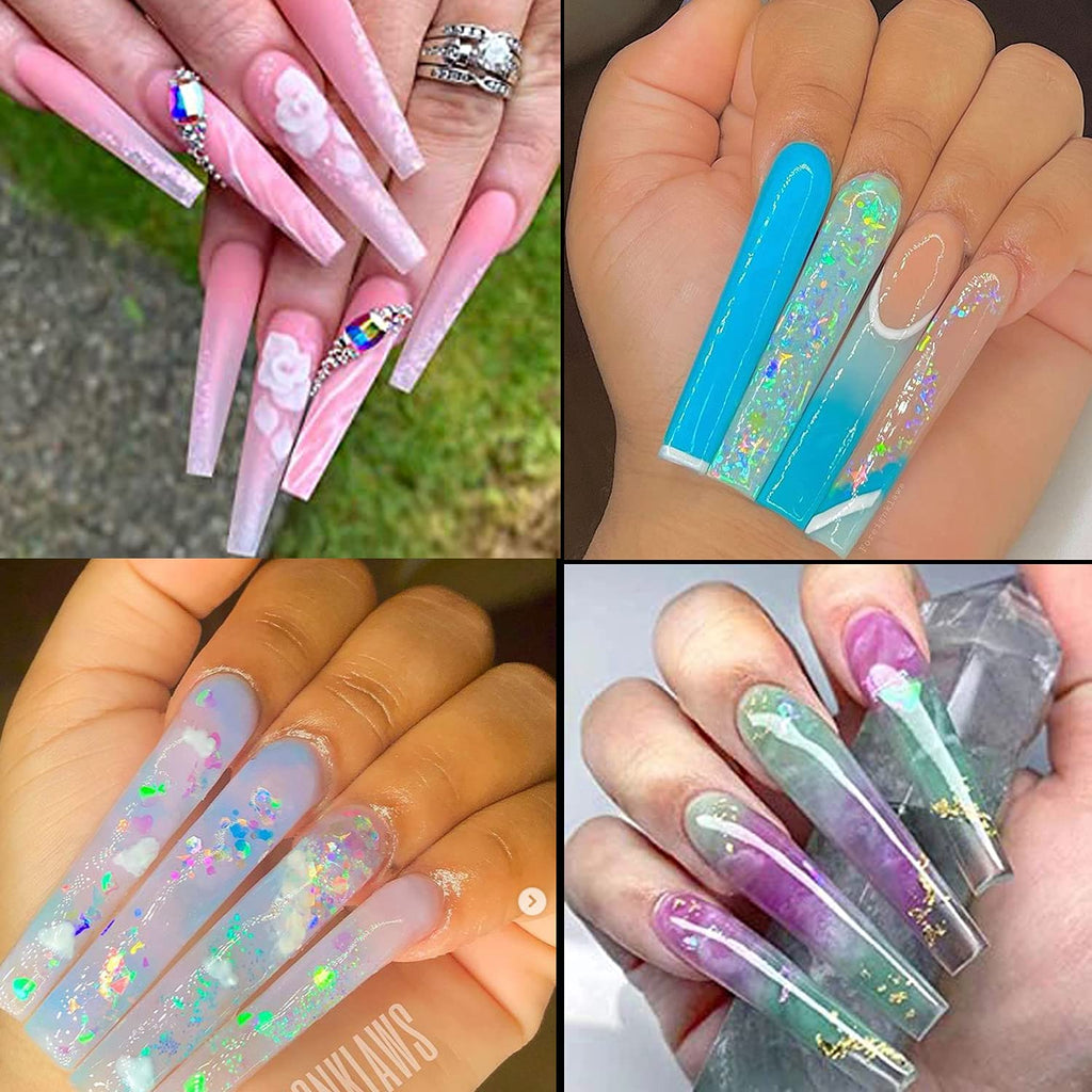 Buy now 500 Pcs Clear Extra Long C Curve False Nail Tips,XXL C Curve Acrylic Fake Nail Tips with Bag for Nail Salon and DIY, Extra Long French Tips Half Cover Straight Square Nail Tips 10 Sizes at indiglob india