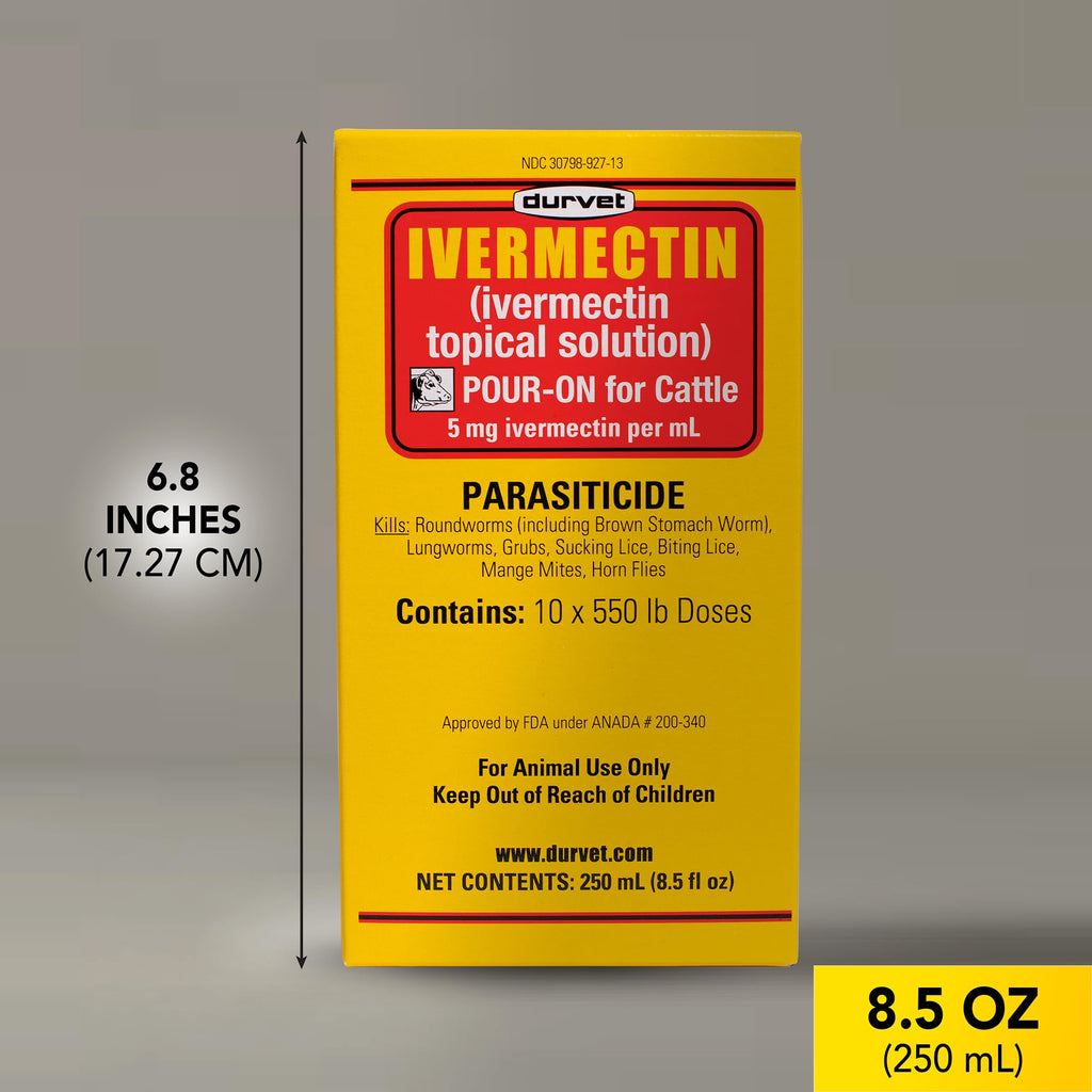 Durvet Ivermectin Pour On Cattle Dewormer 5mg/ml - Ivermectin Topical Solution 250ml