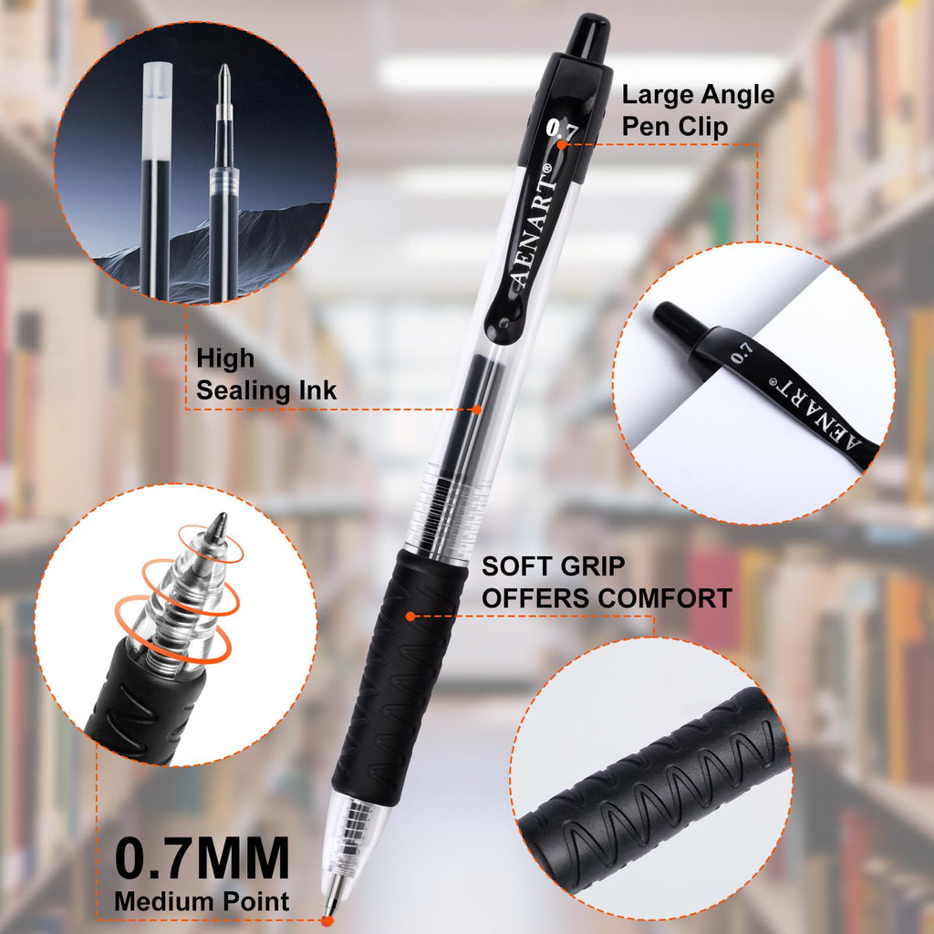 Aen Art 30 Gel Pens, Retractable Gel Ink Roller Pens for Smoothly Writing