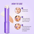2Pcs Foundation Stick,2-in-1 Color Changing Foundation Stick with Brush – Natural Finish, Buildable Coverage, Moisturizing Long-Lasting Makeup for Mature Skin & All Types