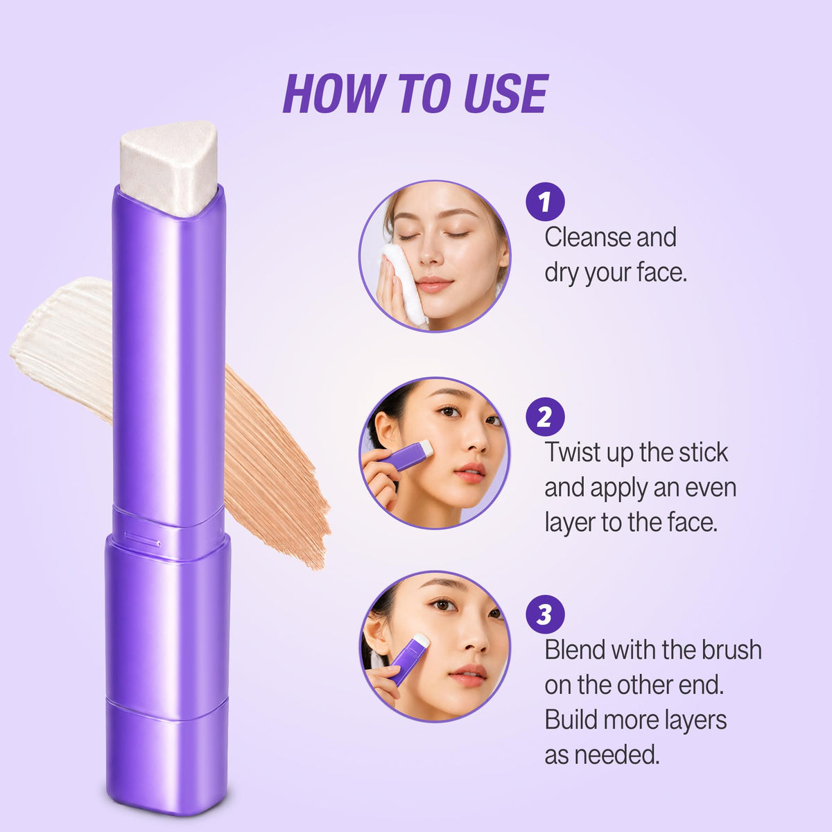 2Pcs Foundation Stick,2-in-1 Color Changing Foundation Stick with Brush – Natural Finish, Buildable Coverage, Moisturizing Long-Lasting Makeup for Mature Skin & All Types