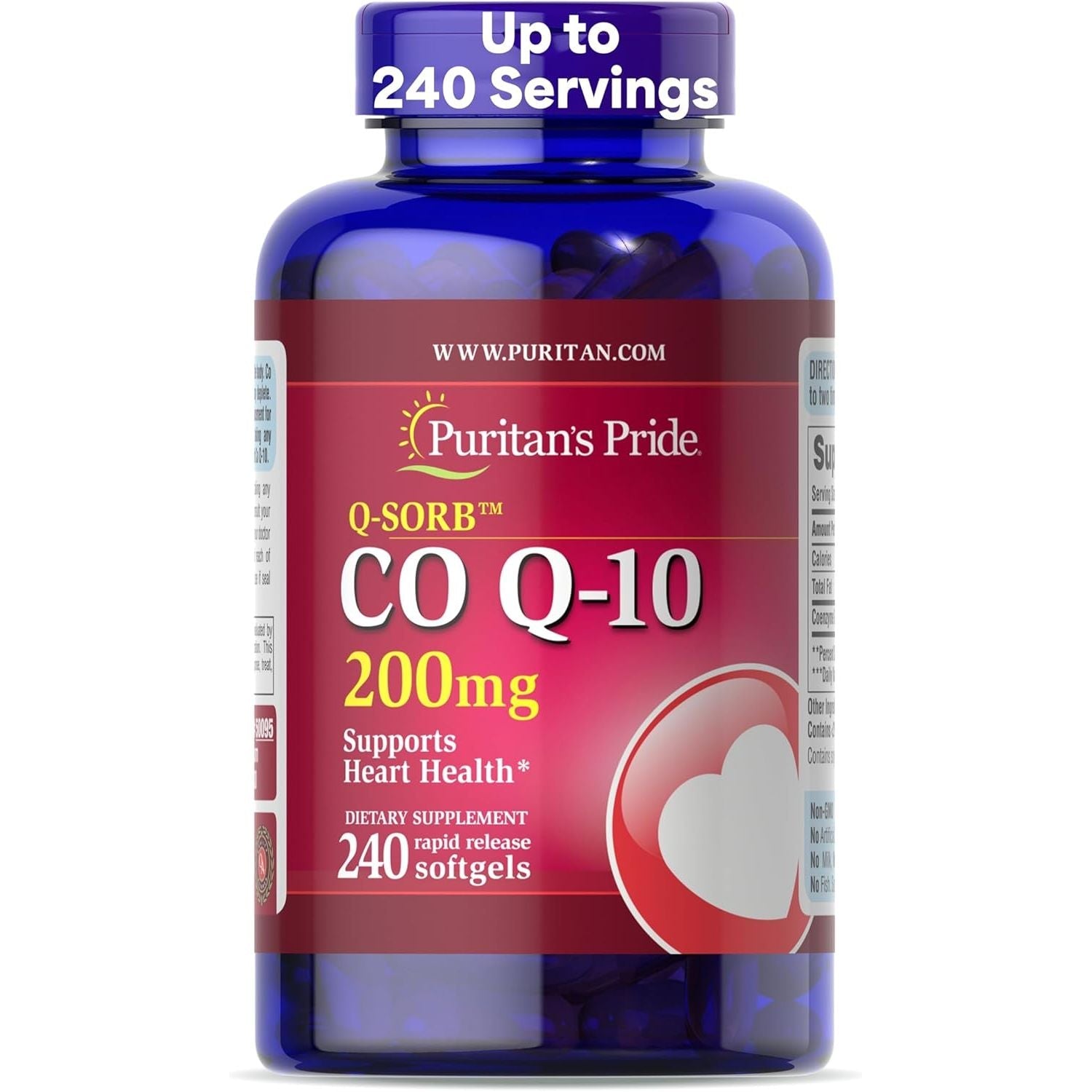 Buy now Puritan's Pride Coenzyme CoQ10 200mg, Dietary Supplement for Heart Health, Blood Pressure, Oral Gum Health, and Healthy Aging Support, 240 Servings, Rapid Release Softgels at indiglob india