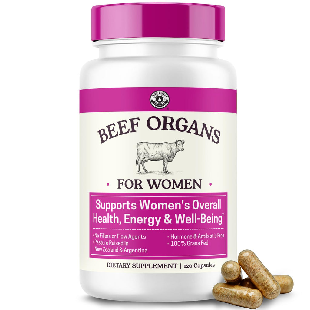Left Coast Performance Beef Organ Supplement for Women, 120 Capsules | Beef Liver, Kidney, Heart and Uterus Tissue - Supports Women's Energy & Health - Grass Fed, Pasture Raised, 3rd Party Tested