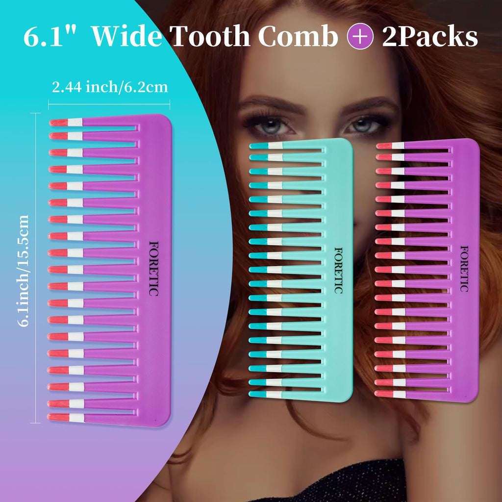 2-Pack Wide-Tooth Anti-Static Comb Set-6.1inch Handle-Free Design, Suitable for Curly, Wet & Dry Hair, Portable Travel Detangling Comb (Purple+Blue)