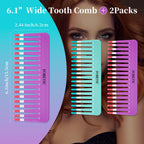 2-Pack Wide-Tooth Anti-Static Comb Set-6.1inch Handle-Free Design, Suitable for Curly, Wet & Dry Hair, Portable Travel Detangling Comb (Purple+Blue)