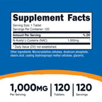 Nutricost N-Acetyl L-Cysteine (NAC) 1000mg, 120 Vegan Tablets, Gluten Free