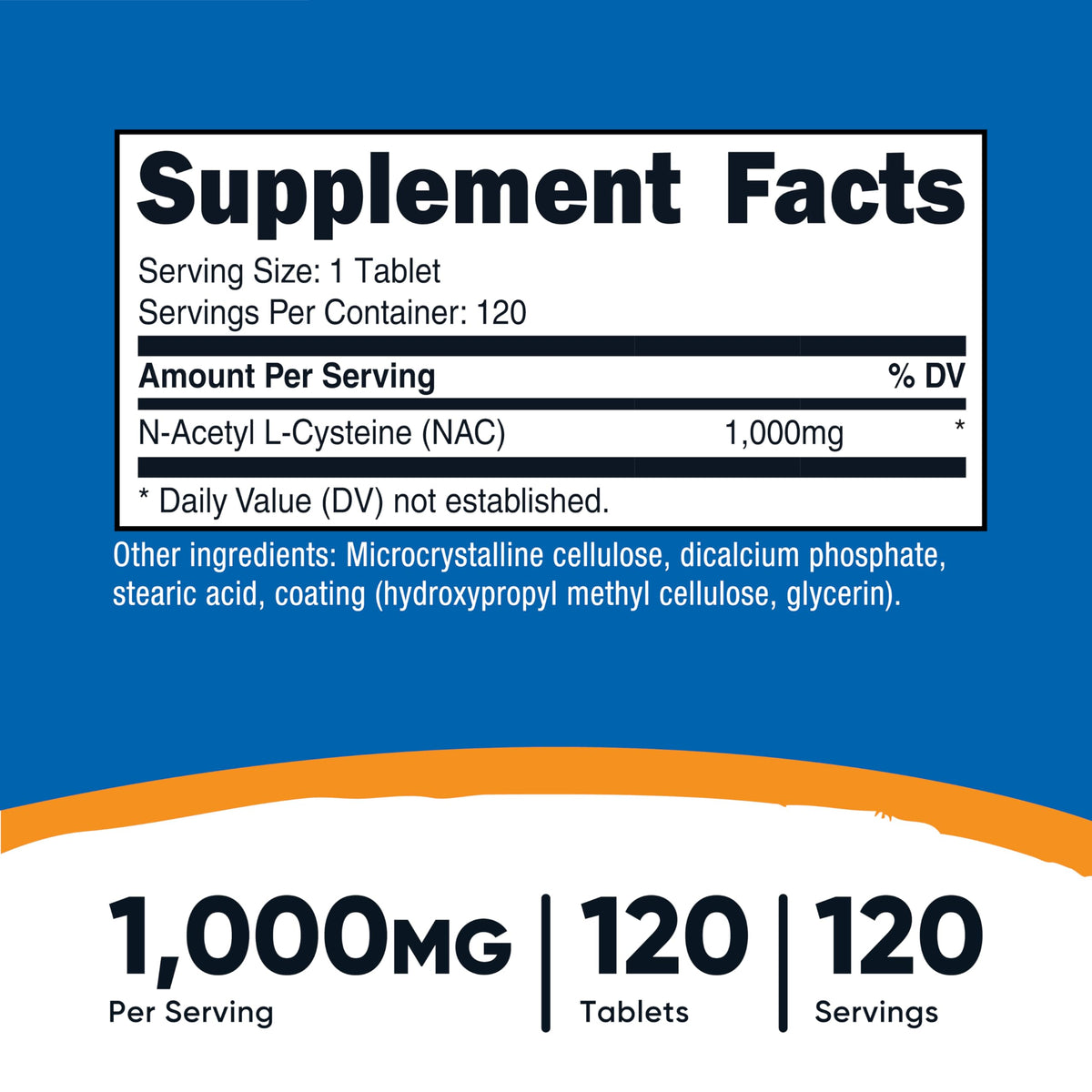 Nutricost N-Acetyl L-Cysteine (NAC) 1000mg, 120 Vegan Tablets, Gluten Free