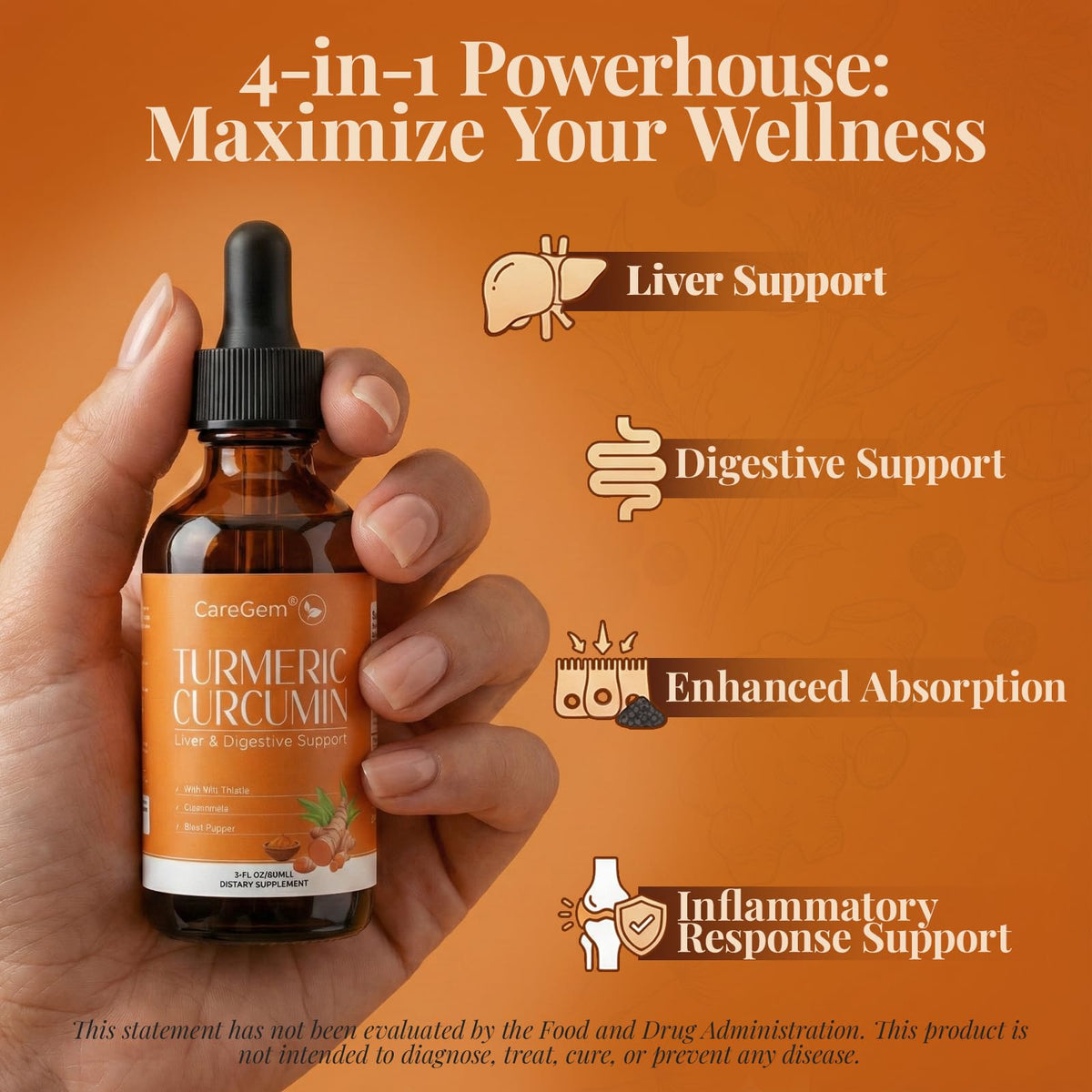 Turmeric Curcumin & Milk Thistle Drops, Liver Health & Joint Support, 2 oz